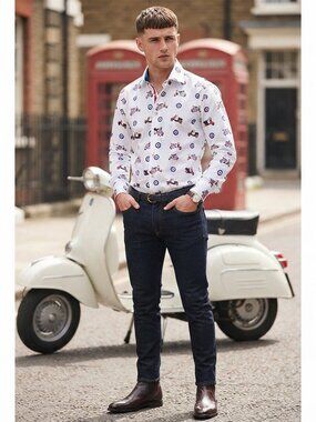 Claudio Lugli Couture Mod Vespa Print Shirt S NWT
